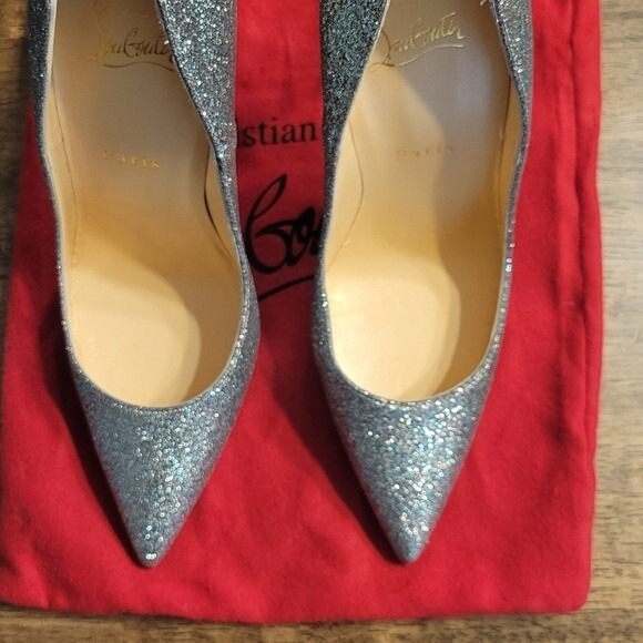 Christian Louboutin Glitter Silver Pointed Toe Stiletto Heels - Picture 8 of 11